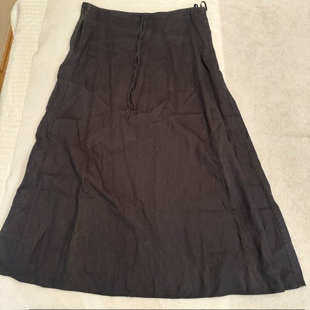 Valerie Stevens Linen Maxi Skirt Size M Black Drawstring A Line Boho Summer
